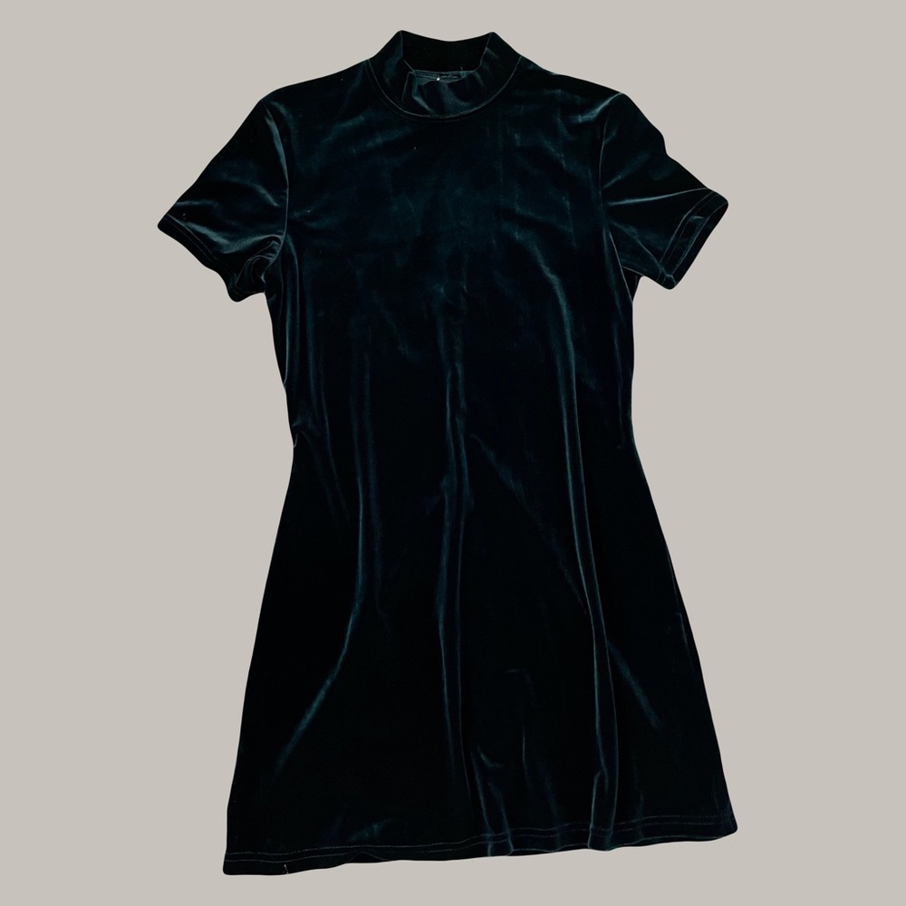 Vintage Dark Green Suede Mock Neck Short Sleeve Roberta Dress Women's Large
